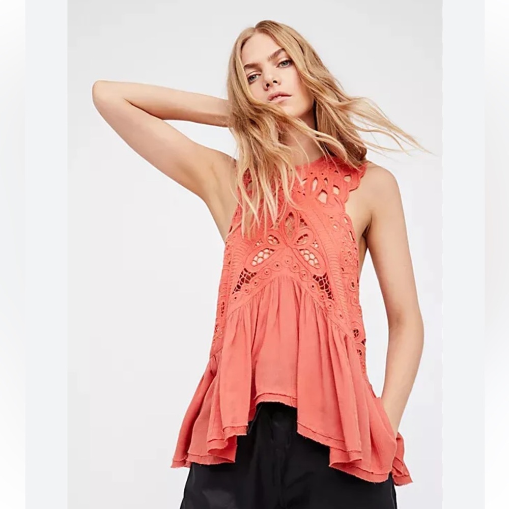 FREE PEOPLE Abbey Lane Cutout Top Papaya NWT Sz medium